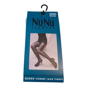 Nu & Nu Legwear Queen Fishnet Lace Tights Black Size 3X/4X Mixed Pattern